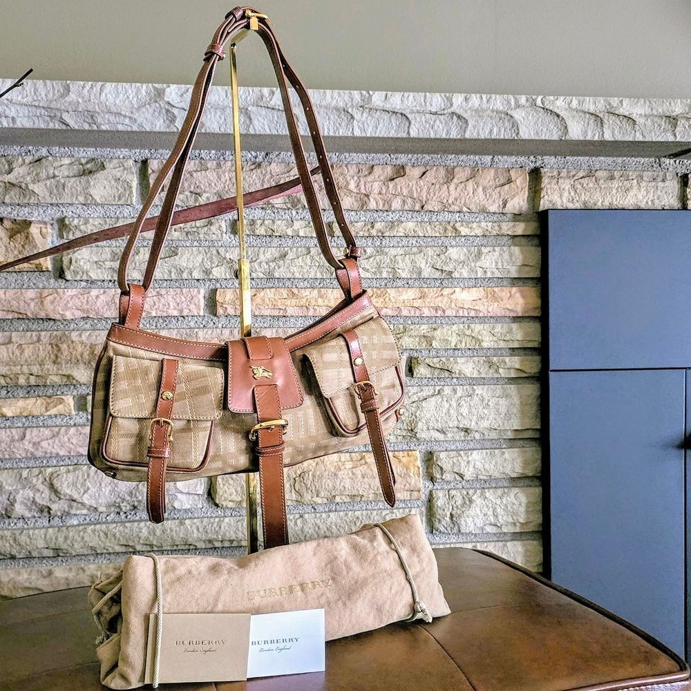 Burberry Haymarket Check canvas and leather shoulder bag